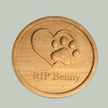 Personalised Round Wooden Pet Memorial - Paw & Heart - Natural Memorials