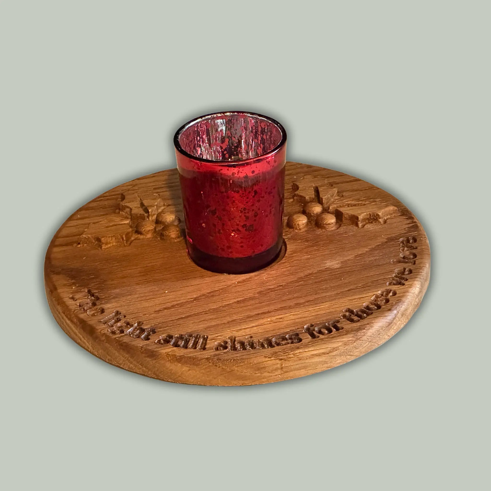Wooden Christmas Centrepiece with Red Candle Holder – Memorial Gift