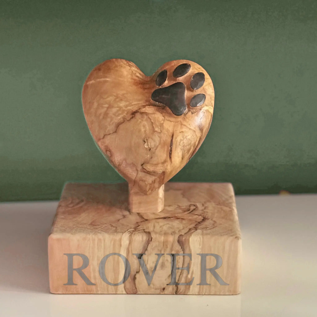 Handcrafted Wooden Heart and Pawprint Memorial