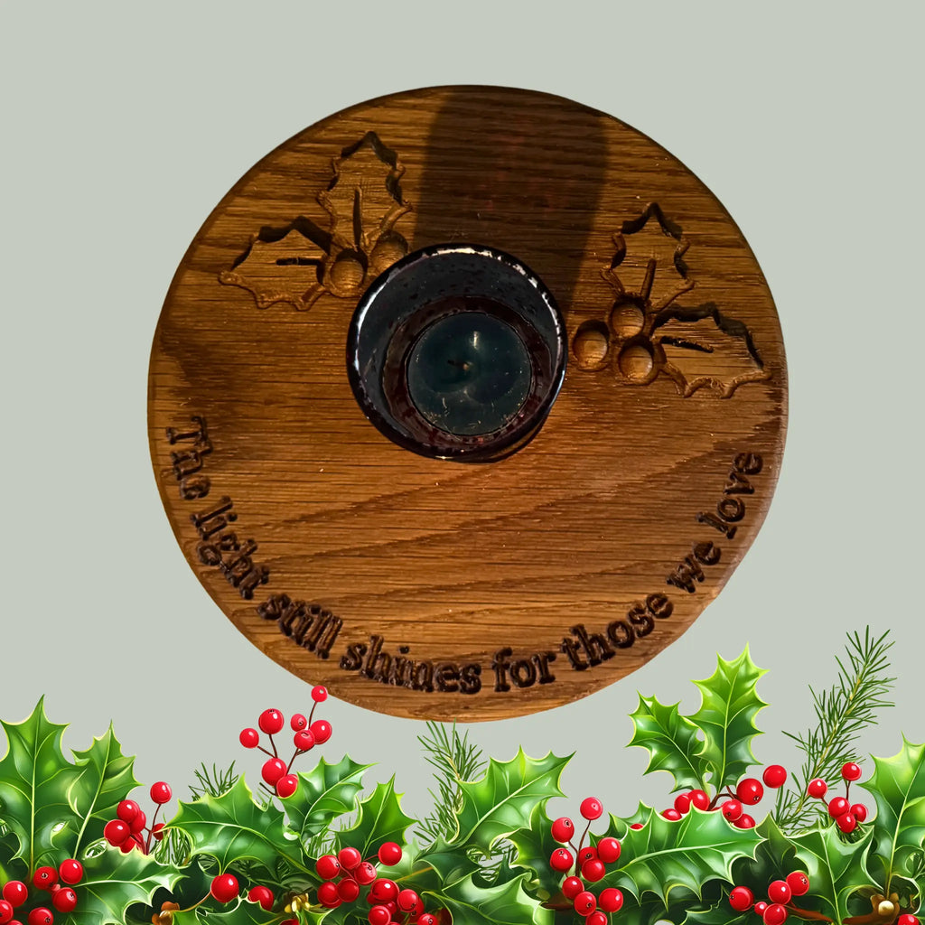 Wooden Christmas Centrepiece with Red Candle Holder – Memorial Gift