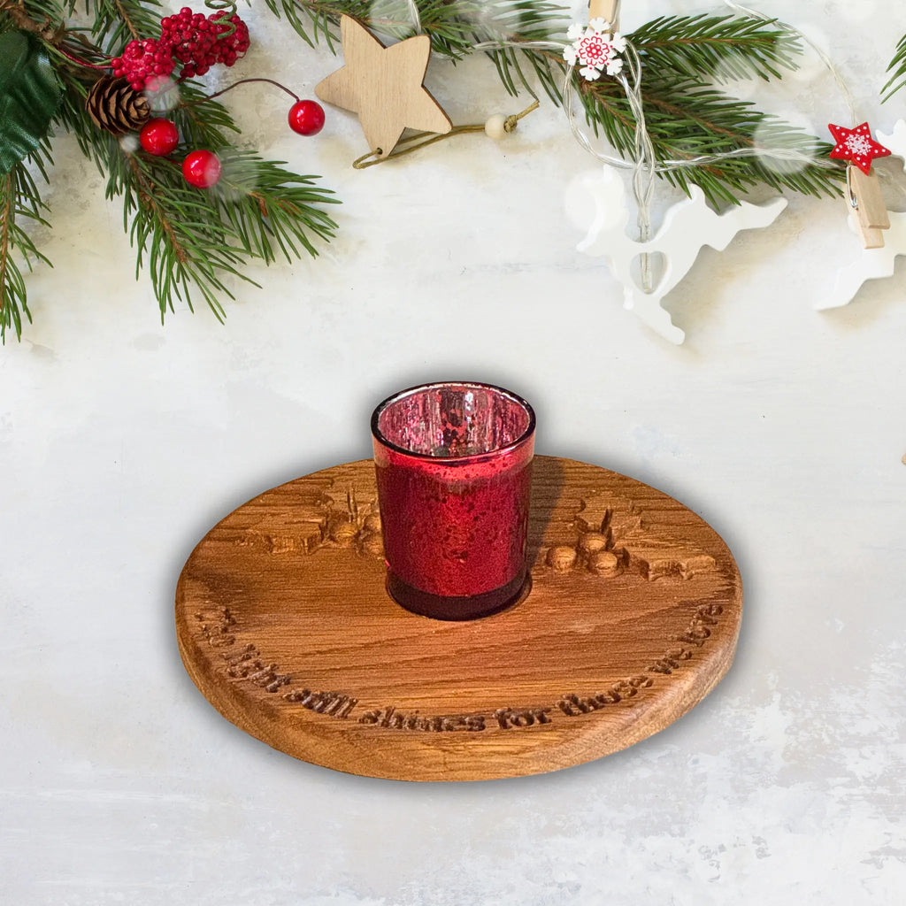 Wooden Christmas Centrepiece with Red Candle Holder – Memorial Gift