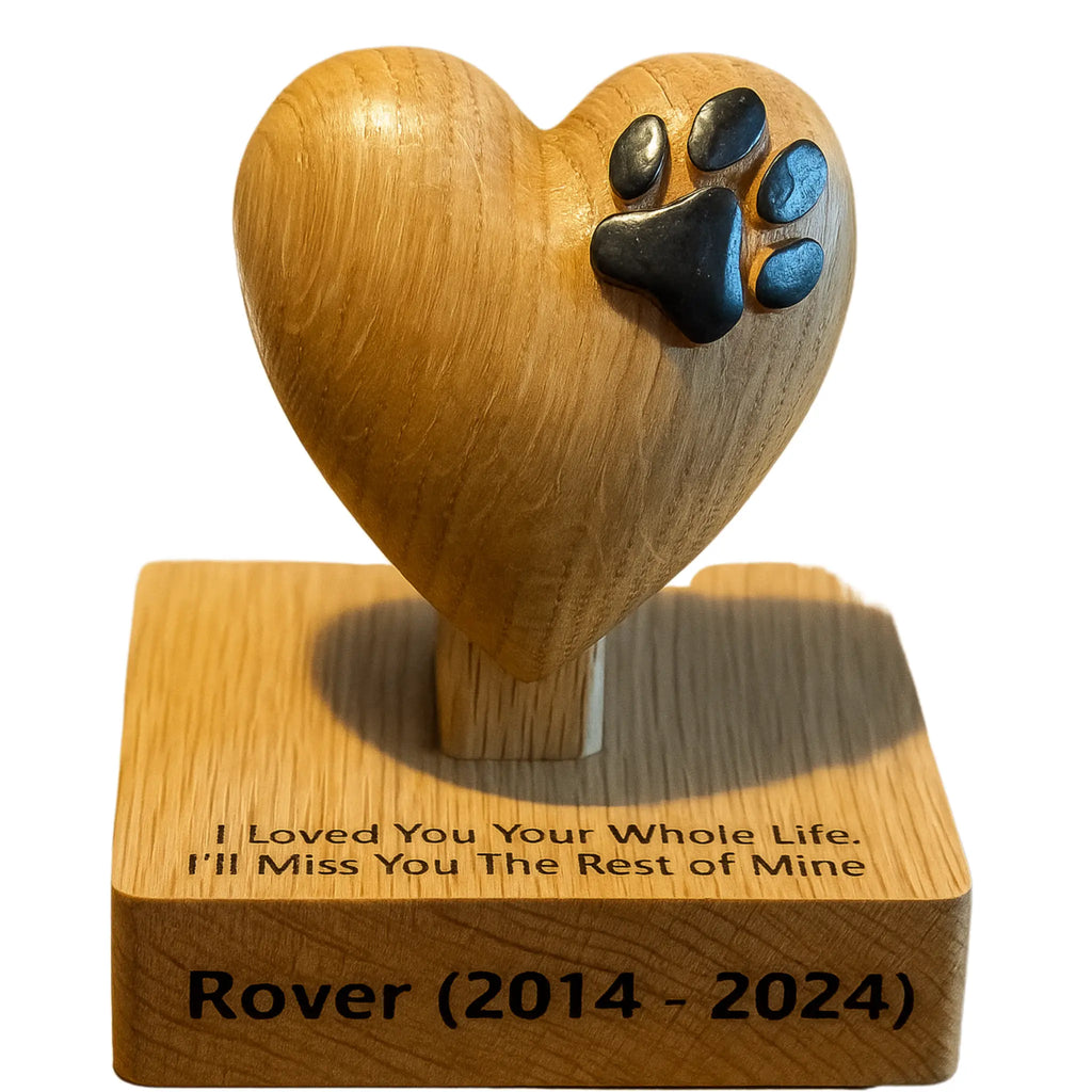 Handcrafted Wooden Heart and Pawprint Memorial
