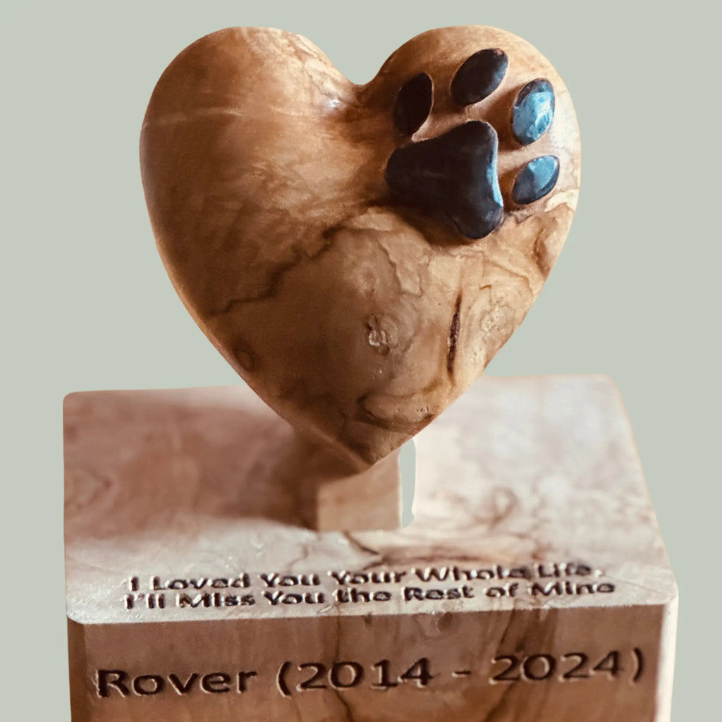 Handcrafted Wooden Heart and Pawprint Memorial