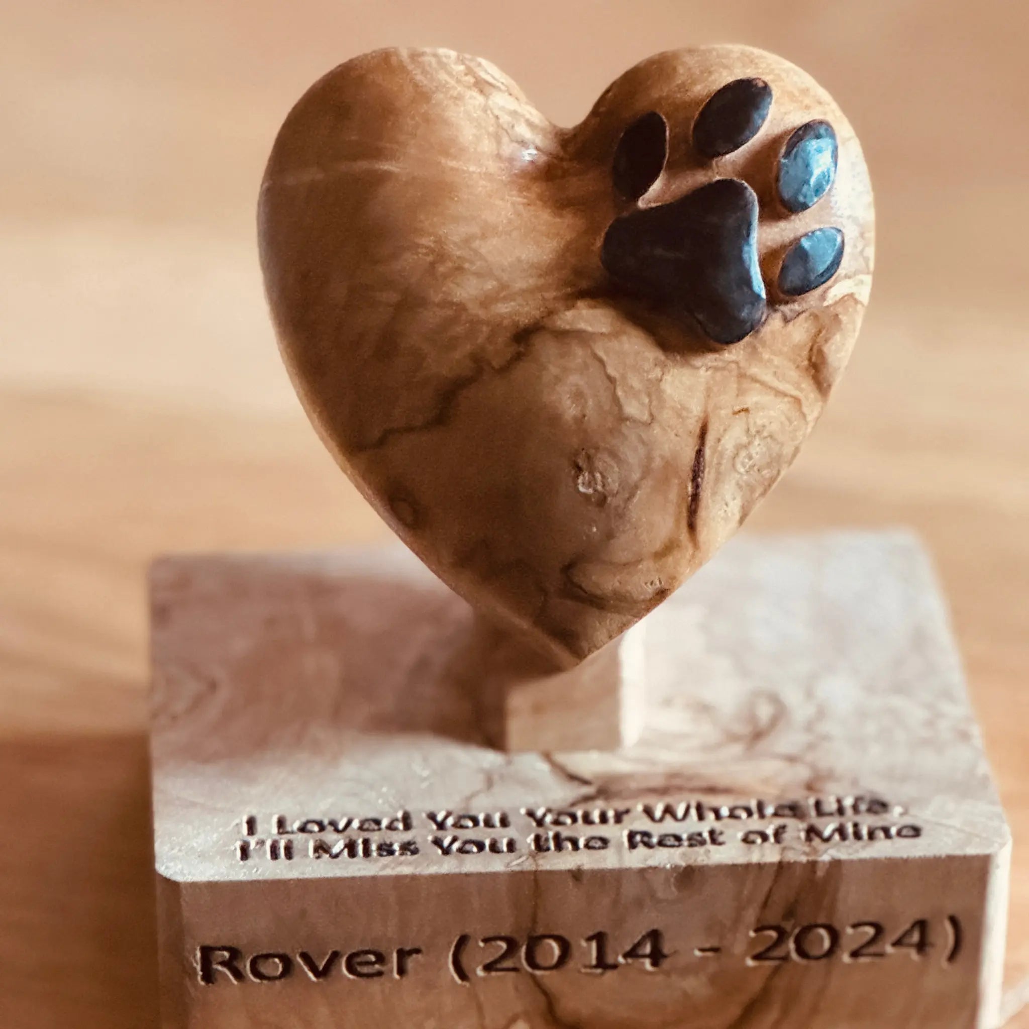 Handcrafted Wooden Heart and Pawprint Memorial